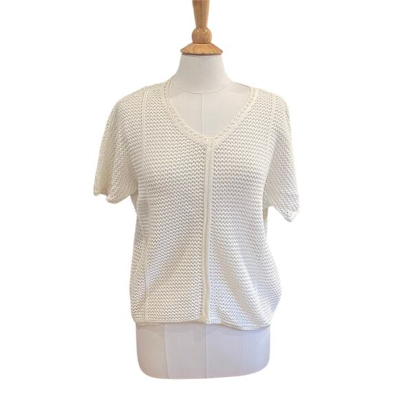 Liz Claiborne Tops - Liz Claiborne White Crochet Style Open Knit, Boho, Short Sleeve Sweater/Top S